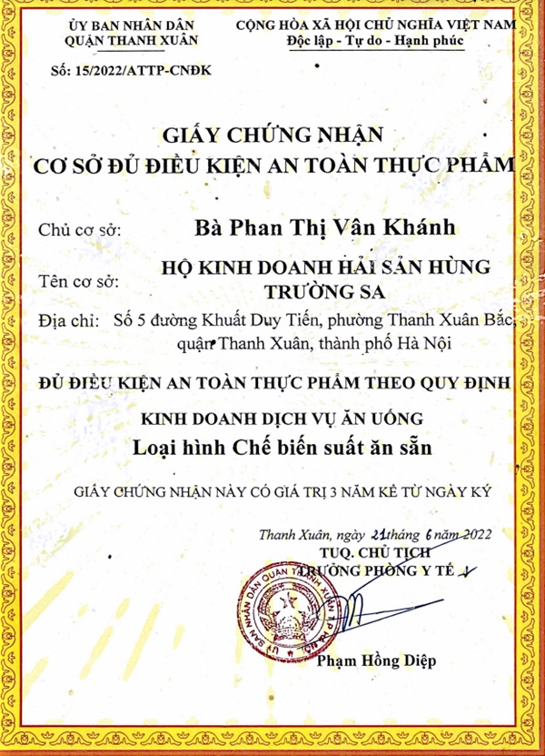 chứng nhận an toàn thực phẩm